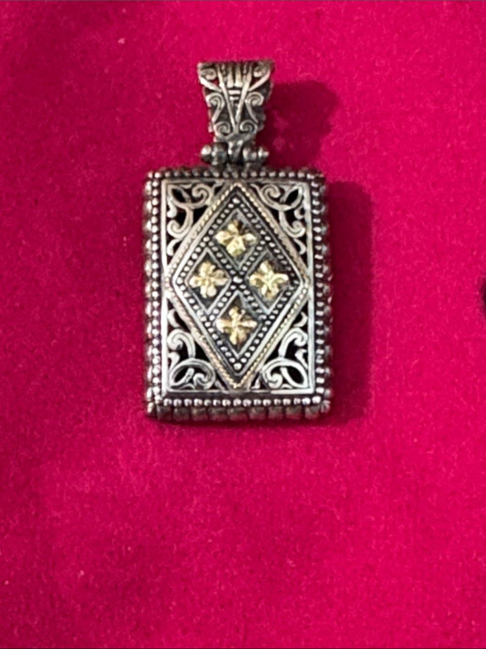 Phillip Gavriel Sterling Silver Rectangular Filigree Pendant with 18k Gold